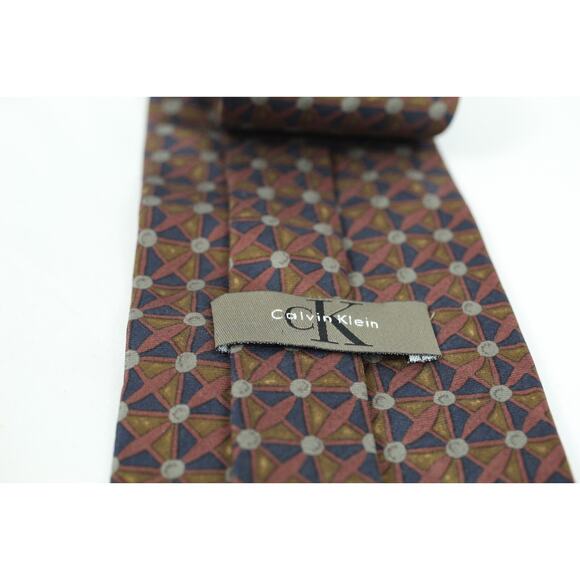 Calvin Klein Mens Silk‎ Tie Multi Color Geometric Navy Burgundy Gray - Picture 4 of 6